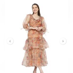 Loeffler Randall Floral Organza Ruffle Dress Size Small